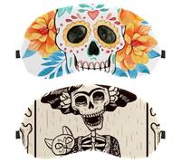2 Pieces Day of The Dead Skull with Cat Sleep Eye Mask for Side Sleeper, Sleeping Mask, Light Blocking Eye Mask, Soft Eye Shade Cover for Travel, Nap, Plane
