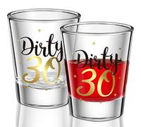 2 Pieces Dirty 30 Shot Glass 2oz Black and Gold Funny 30th Birthday Party Wine Glasses for Women and Men Present Celebrate Happy Thirty Birthday Decoration