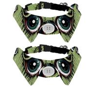 2 Pieces Dog Collar, Halloween Eyeball Adjustable Cat Collar with Bowtie for Small Dogs Puppies Cats Rabbits, Neck 11.2-12.2 in