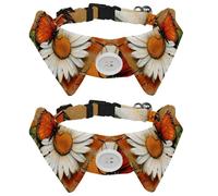 2 Pieces Dog Collars with Bow Tie and Bell, Daisy Butterfly on Wooden Adjustable Dog Bow Ties Collars, Pet Bow Tie for Small Medium Boys Girls Puppies Cats