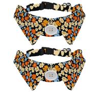 2 Pieces Dog Collars with Bow Tie and Bell, Little Flower Pattern Adjustable Cat Bow Ties Collar for Small Medium Boys and Girls Pets Puppies Kittens
