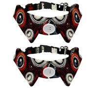 2 Pieces Dog Collars with Bow Tie and Bells, Halloween Eyeball Adjustable Cat Bow Ties Collar for Small Medium Boys and Girls Pets Puppies Kittens