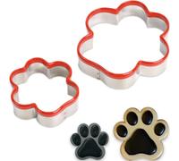 2 Pieces Dog Cookie Cutters - 4.1 inch & 3 inch Biscuit Cutters for Baking - Dog Paw Cookie Cutters Shapes - Top with Red PVC Protection, 0.4 mm Thickness, 1 inch Depth
