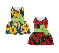 2 Pieces Dog Dresses Puppy Bowknot Luxury Princess Floral Clothes Wedding Evening Dress Summer Tutu Skirt Flower Doggie Dress for Small Dog Girl Sunflower XS