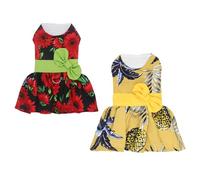 2 Pieces Dog Dresses Puppy Bowknot Luxury Princess Floral Clothes Wedding Evening Dress Summer Tutu Skirt Flower Doggie Dress for Small Dog Girl Pineapple XS