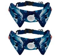 2 Pieces Dolphin Dog Collar with Bowtie, Adjustable Cute Lapel Design Bowtie Pet Collar for Small Dogs Puppies and Cats