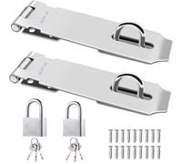 2 Pieces Door Lock Latch, 3 Inch 304 Stainless Steel Safety Pack Latch, Hinge Lock Padlock with Screws for Gates, Doors, Cabinets, Closets Hasp Wardrobes Etc