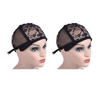 2 Pieces Double Lace Wig Caps for Making Wigs Hair Net Adjustable Straps Black Wig Cap Hair Cup for Women Makeup