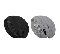 2 Pieces Double-Layer Nightcaps, Elastic Nightcaps, Soft And Comfortable Hat, Sleeping Supplies (Black, Light Gray).