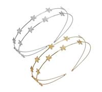 2 Pieces Double Row Five-Pointed Star Headband, Women's Silver Metal Fairy Headband for Weddings