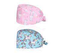 2 Pieces Dustproof Hats, Gourd Hats, Printed Turban Hats, Adjustable Cotton Hoods, Cute Hats, Surgical Hoods, Suitable for Hospitals, Hotels, Home Cleaning (Blue + Pink)