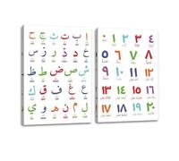 2 Pieces Educational Arabic Islamic Studies Colorful Alphabet and Number Wall Art Poster Print for Kids Room and Classroom