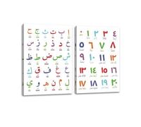 2 Pieces Educational Arabic Islamic Studies Colorful Alphabet and Number Wall Art Poster Print for Kids Room and Classroom