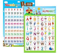 2 Pieces Educational Poster Laminated Wall Learning Chart Number and Alphabet Posters for Kids Toddlers Kindergarten Preschool Family Education, Classroom Decoration (Classic Style)
