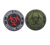 2 Pieces Embroidery Patch Hunter Zombie Outbreak Response Team Military Morale Patch Tactical Emblem Badges Appliques - Hook and Loop Fasteners Backing Patches