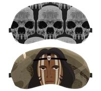 2 Pieces Eye Mask, American Indian Shaman Skull Ghost Sleep Mask for Side Sleeper, Soft Sleeping Eye Mask for Women Men, Complete Light Blocking, Zero Pressure Night Blindfold