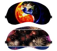 2 Pieces Eye Mask, Beautiful Fireworks Sleeping Eye Mask for Side Sleeper, Zero Eye Pressure Night Blindfold, Adjustable Sleep Cover, Completely Block Out Light Eye Shade