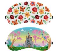 2 Pieces Eye Mask, Castle Flowers Landscape Sleeping Eye Mask for Side Sleeper, Zero Eye Pressure Night Blindfold, Adjustable Sleep Cover, Completely Block Out Light Eye Shade