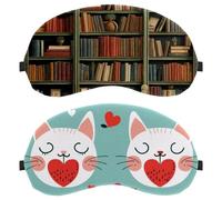 2 Pieces Eye Mask for Side Sleeper, Cartoon Cat Love Heart Blue Background Sleeping Mask, Sleep Eye Mask, Soft Eye Shade Cover for Travel, Nap, Plane, Light Blocking