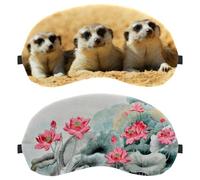 2 Pieces Eye Mask for Side Sleeper, Chinese Drawings Lotus Water Lily Grey Sleeping Mask, Sleep Eye Mask, Soft Eye Shade Cover for Travel, Nap, Plane, Light Blocking