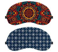 2 Pieces Eye Mask, Japanese Traditional Royal Blue Geometric Button Sleeping Eye Mask for Side Sleeper, Zero Eye Pressure Night Blindfold, Completely Block Out Light Eye Shade