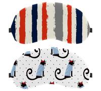 2 Pieces Eye Mask, Sleeping Eye Mask for Side Sleeper, Cat Wearing Blue Stripe Zero Eye Pressure Night Blindfold, Adjustable Sleep Cover, Completely Block Out Light Eye Shade