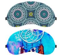2 Pieces Eye Mask, Sleeping Eye Mask for Side Sleeper, Zero Eye Pressure Night Blindfold, Blue Dreamcatcher Boho Hippie Adjustable Sleep Cover, Completely Block Out Light Eye Shade