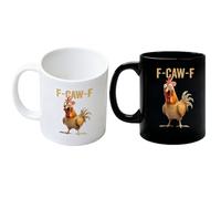 2 Pieces F-Caw-F Funny Chicken Mugs, 11.5x8.5cm, 15oz Novelty Mug with Rooster Pattern, Ceramic Coffee Cups for Men & Women, Creative Chick Cawing Cup for Milk, Tea, Decor, Gift for Friends, Family