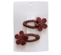 2 pieces, fabric hair clips, sweet and cute yarn flowers, handmade mini hair clips brown