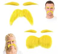 2 Pieces Fake Beard Set - Self Adhesive Yellow Mustache and Eyebrows for Realistic Stick on Moustache，Halloween Christmas Cosplay Costume Party, Dress Up Accessory for Kids Adults Men Women