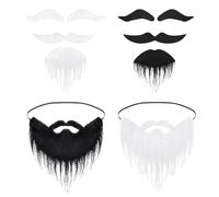 2 Pieces Fake Beards, 2 Pieces Eyebrow Set, Beard Performance Props, Self-Adhesive Artificial Beards, Hippie Fake Beards, Holiday Party, Role Play Props and Accessories White, Black