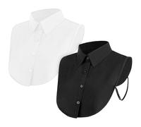 2 Pieces Fake Collar for Women Shirts, Black and White Detachable Collar Half False Blouse Dickey for Women Girls Outfits Accessory
