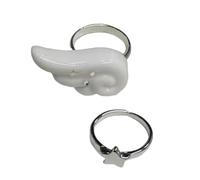2 Pieces Fashionable Angelic Star Designs Adjustable Size Finger Jewelry Alloy Crafted For Romance Occasions Outfits Gothic Wing Rings Collection