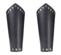 2 Pieces Faux Leather Arm Guards, Viking Gauntlet Wristband, Medieval Archery Bracers, Vintage Cowhide Cuff Wristband, Personalized Bracers for Men (Black)