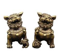 2 Pieces Feng Shui Decor Two Golden Brass Chi Lin Kylin Wealth Lucky Prosperity Chinese Statue Feng Shui Decorations