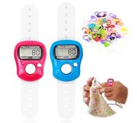 2 Pieces Finger Counter Mini LCD Electronic Digital Display 50 Knitting Stitch Markers Crochet Closure Clip Colourful Knitting Markers Hand Clicker Counter Sewing Knitting for Sports Knitting Counting
