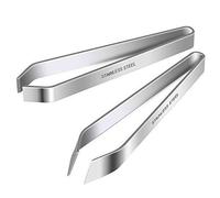2 Pieces Fish Bone Tweezers, Stainless Steel Flat and Slant Tweezers Pliers Remover Tool (4.6")