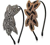 2 Pieces Flapper Headband 1920s Hair Accessories for Women Flapper Headpiece Leaf Beaded Vintage Hair Accessories Vintage Headbands for 20s Costume Party (Silver, Black-gold)