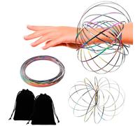 2 Pieces Flow Ring Magic Toy Colorful Geometric Play Toy Stress Relief Flow Bracelet 3D Stainless Steel Spiral Arm Multi-Sensory Education Interactive