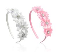 2 Pieces Flower Headband, Diamond Crowned Headband, Children's Headband, Satin Headband, Simple Headband (Pink, White)