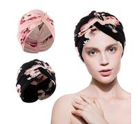 2 Pieces Flower Pattern Headscarf, Soft and Comfortable Headscarf, Women's Chemotherapy Hat, Colorful Beanie Hat, Pleated Hat, Anti-Hair Loss Hat Black