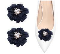 2 Pieces Flower Shoe Clips for Women, Pearl Shoe Charms Clips Elegant Bridal Shoe Buckles Detachable Shoe Accessories Rhinestone Shoes Jewelry Decoration for Wedding Prom Party High Heels (Navy 6cm)