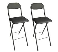 2 Pieces Folding Chair Portable High Stool with Cushioned Seats Ideal for Bar Office Guitar Compact Design Black65cm Height Folding Seating