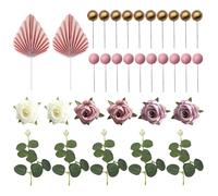 2 Pieces Folding Fan, 5 Pieces Leaf Plug-Ins, 6 Pieces Artificial Roses And 20 Pieces Ball Plug-Ins, Baking Decoration Accessories, Cake Decorations