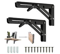 2 Pieces Folding Shelf Brackets, Metal Triangle Brackets, Wall Mounted Corner Support Brace, DIY Bracket, Display Shelf Bracket, with 10 Screws and 10 Expansion Screws, for Workbenches (Load 50kg)
