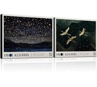 2 Pieces Framed Wall Art Decor Canvas Print Starry Sky Flying Cranes Picture Prints Yayoi Kusama Style Inspiration Japanese Modern Poster Gallery Bedroom Living Room Studio 12x16 Inch Ready to Hang
