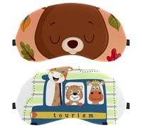 2 Pieces Funny Cartoon Animal Bear Deer Tourism Sleep Mask for Side Sleeper Men Women, Light Blocking Eye Mask Cover Eyeshade with Adjustable Strap, Night Blindfold