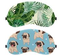 2 Pieces Funny Cartoon Pug Dog Blue Background Sleep Mask, Completely Block Out Light Eye Mask for Side Sleeper, Zero Eye Pressure Night Blindfold, Adjustable Eye Shade Cover