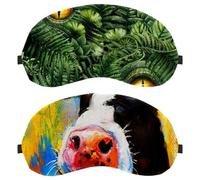 2 Pieces Funny Cow Oil Painting Animal Sleep Mask, Light Blocking Sleeping Eye Mask for Women Men, Night Blindfold, Breathable Eye Mask Cover