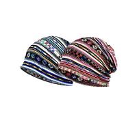 2 Pieces Geometric Pattern Dual-Purpose Windproof Bandanas, Women's Wrap Hat, Ethnic Style Loose Headgear, Elastic Cotton Headwear